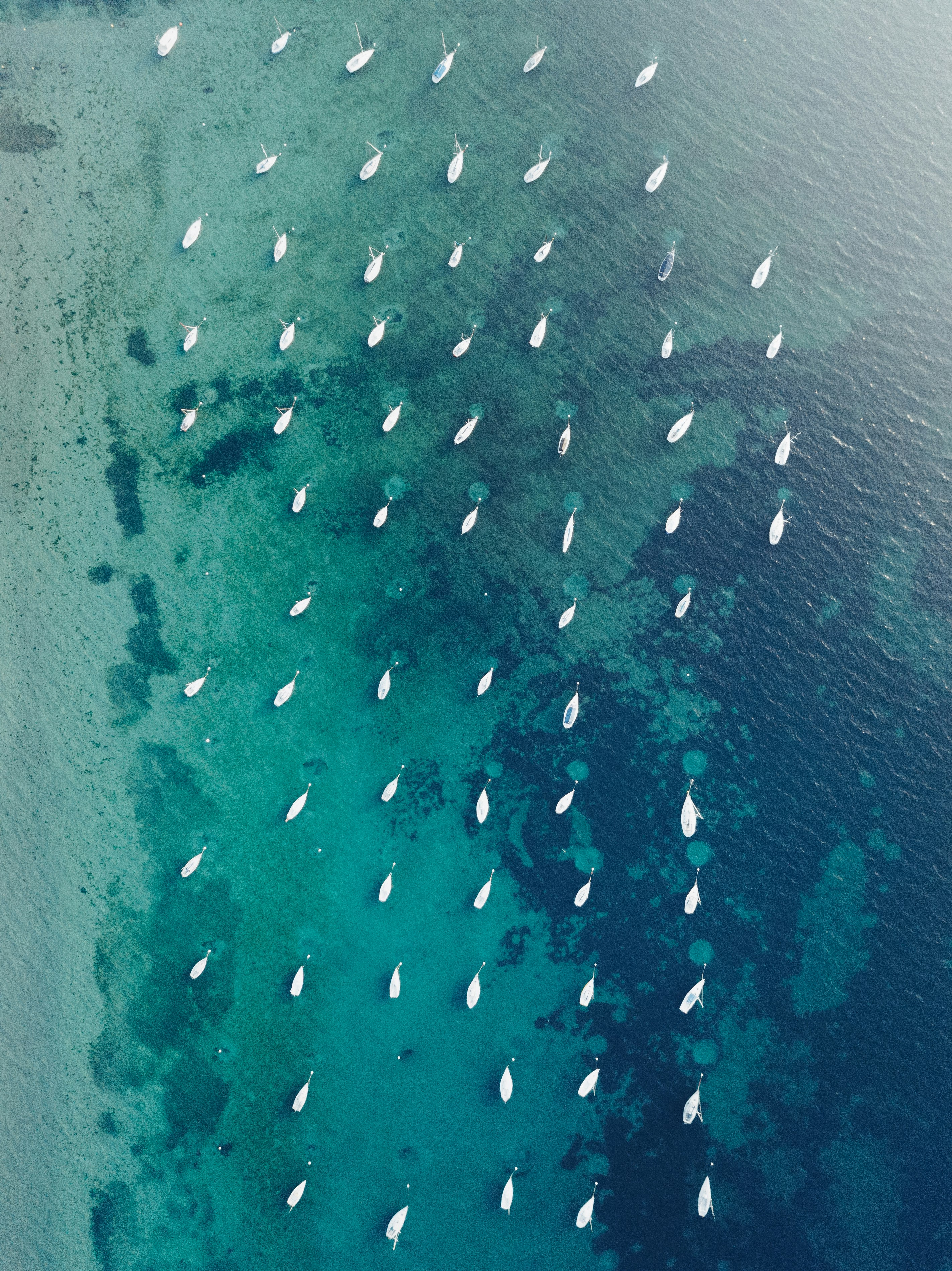 aerial view of boats on calm waters